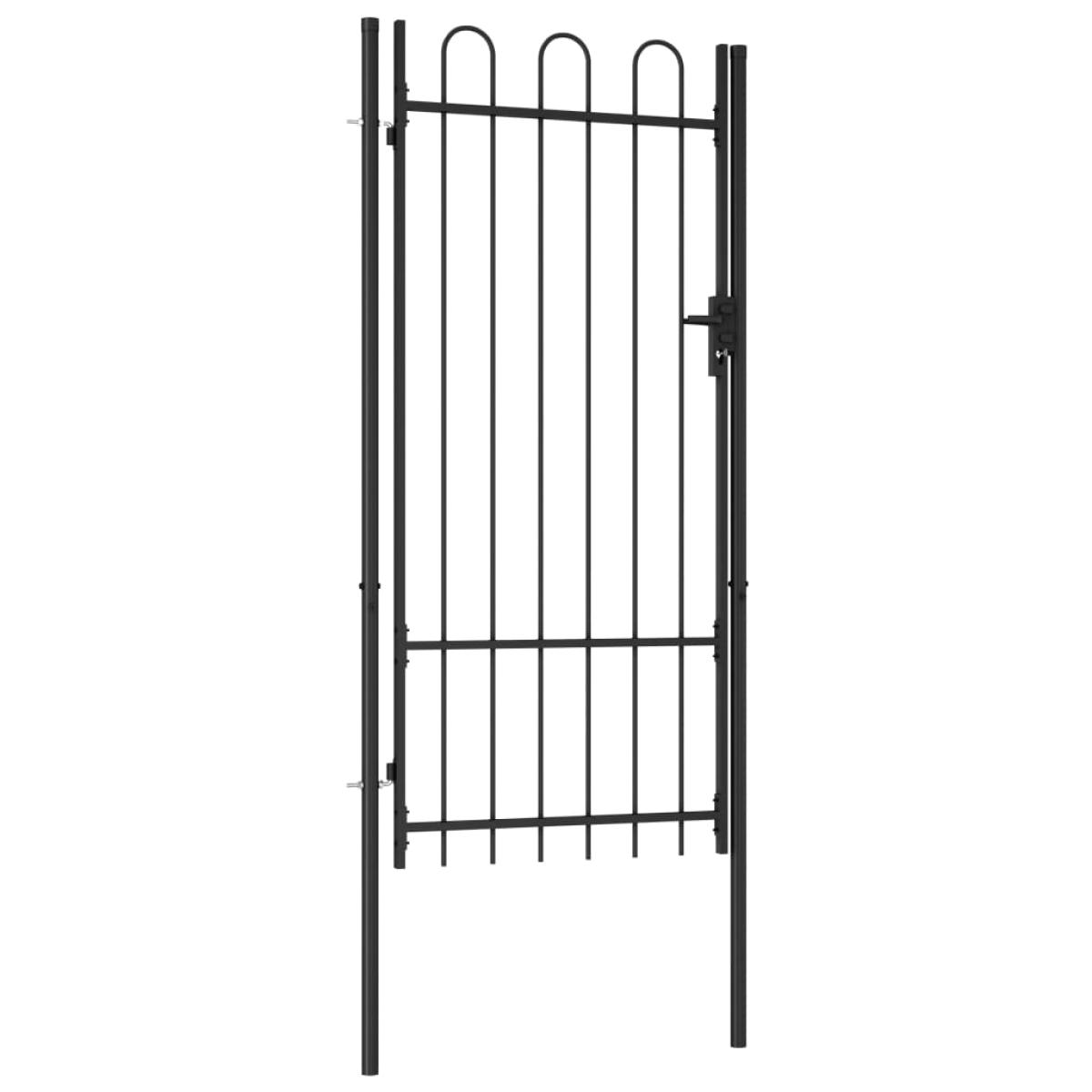 Cancela de valla con una puerta y arcos acero negro 1x2 m