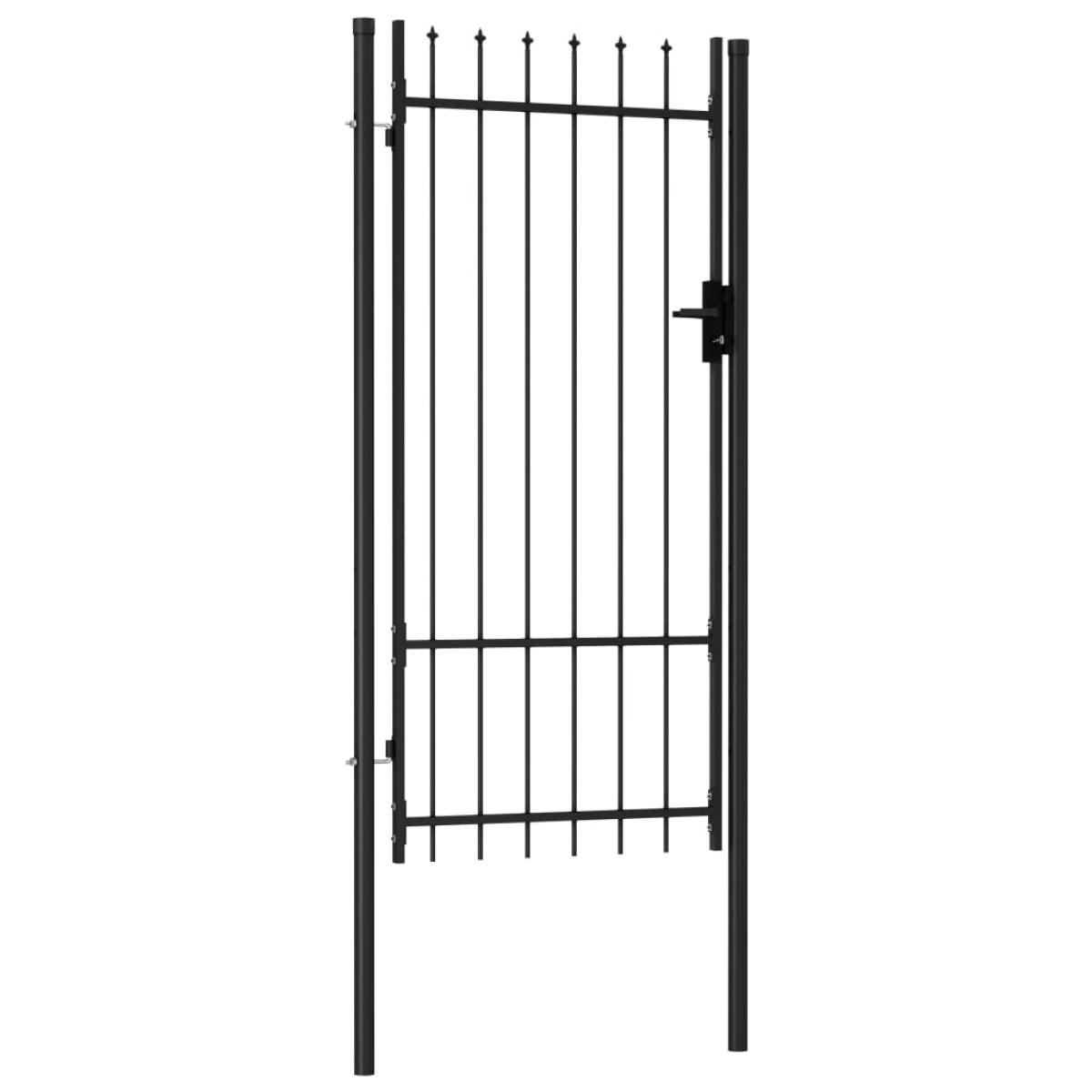 Cancela de valla con una puerta y puntas acero negro 1x2 m