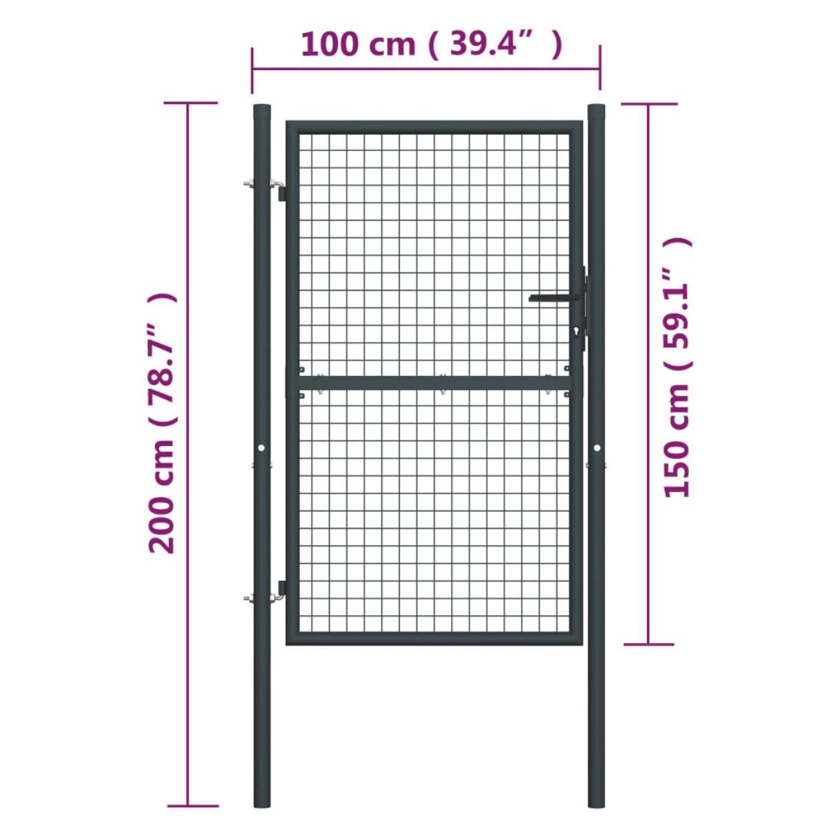 Puerta de malla de jardín acero galvanizado gris 100x200 cm