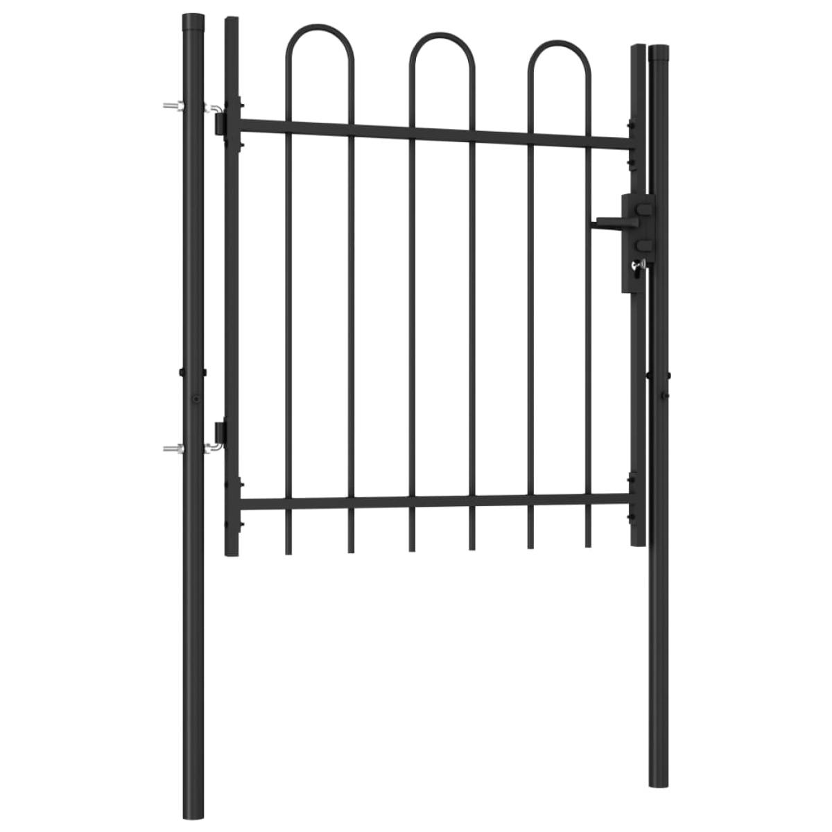 Cancela de valla con una puerta y arcos acero negro 1x1 m
