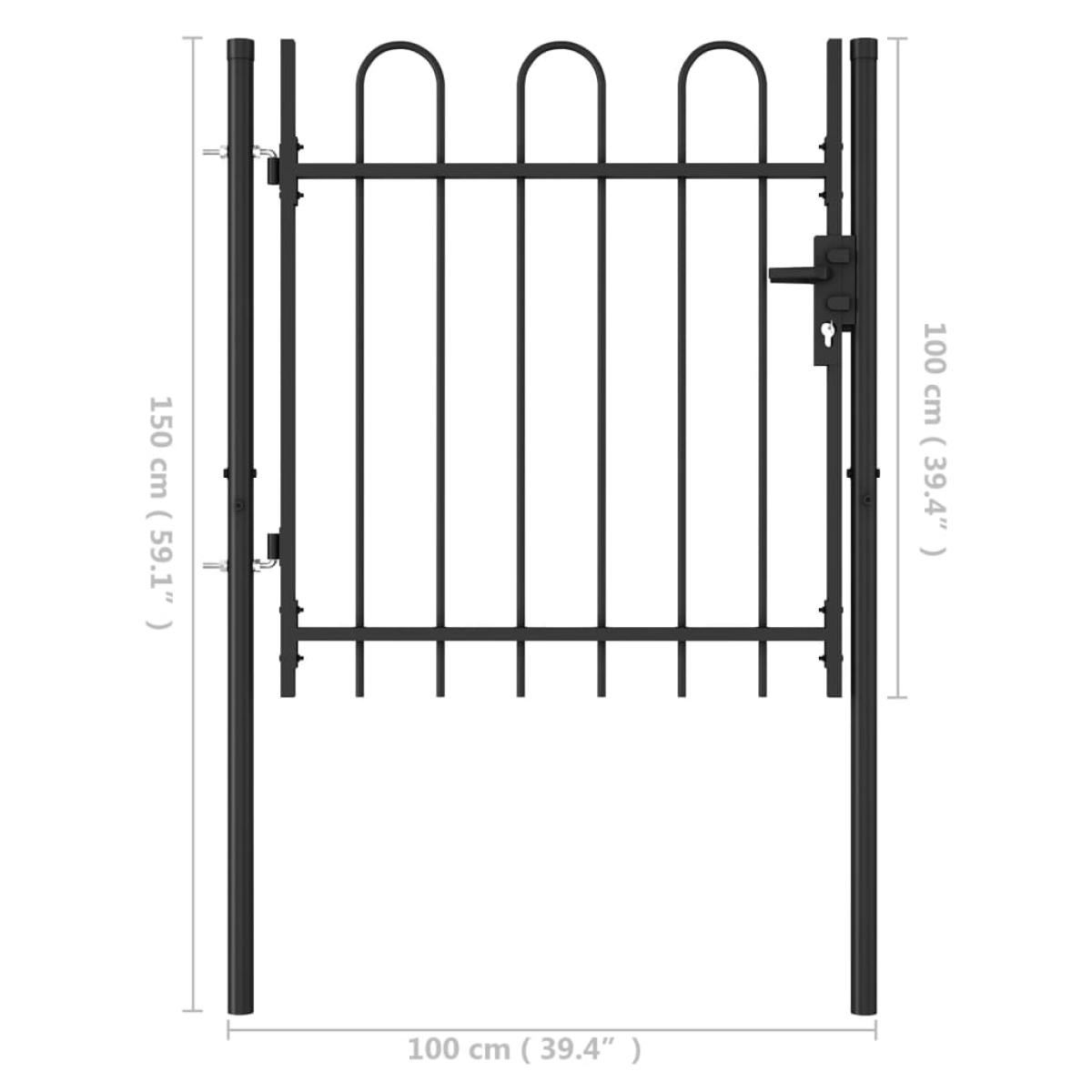 Cancela de valla con una puerta y arcos acero negro 1x1 m
