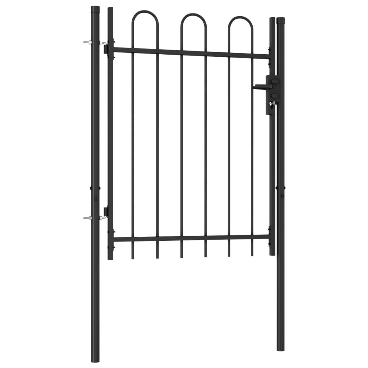 Cancela de valla con una puerta y arcos acero negro 1x1,2 m
