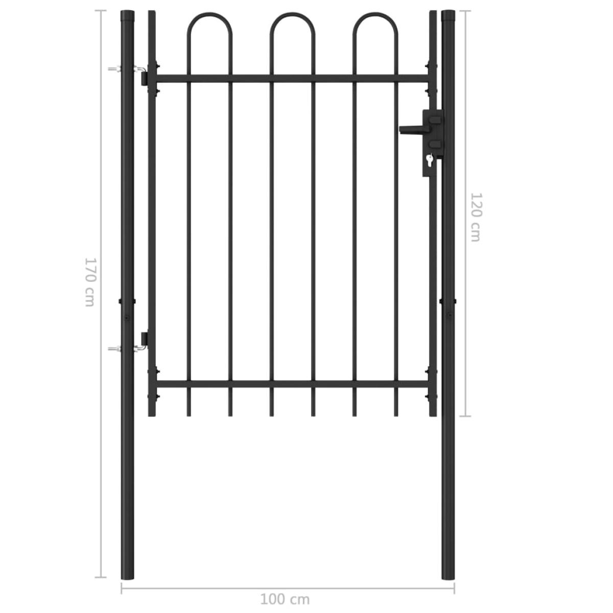 Cancela de valla con una puerta y arcos acero negro 1x1,2 m