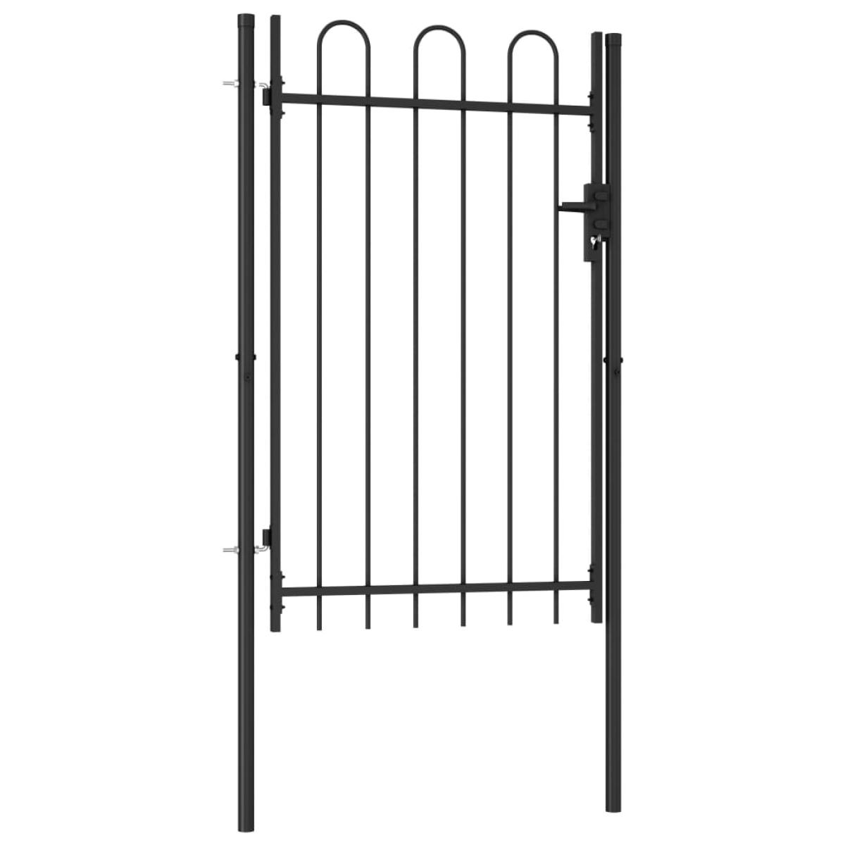Cancela de valla con una puerta y arcos acero negro 1x1,5 m
