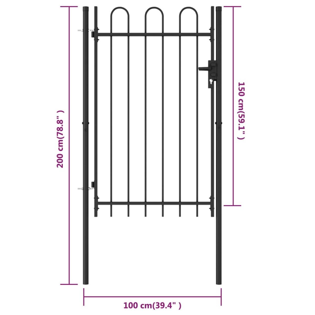 Cancela de valla con una puerta y arcos acero negro 1x1,5 m