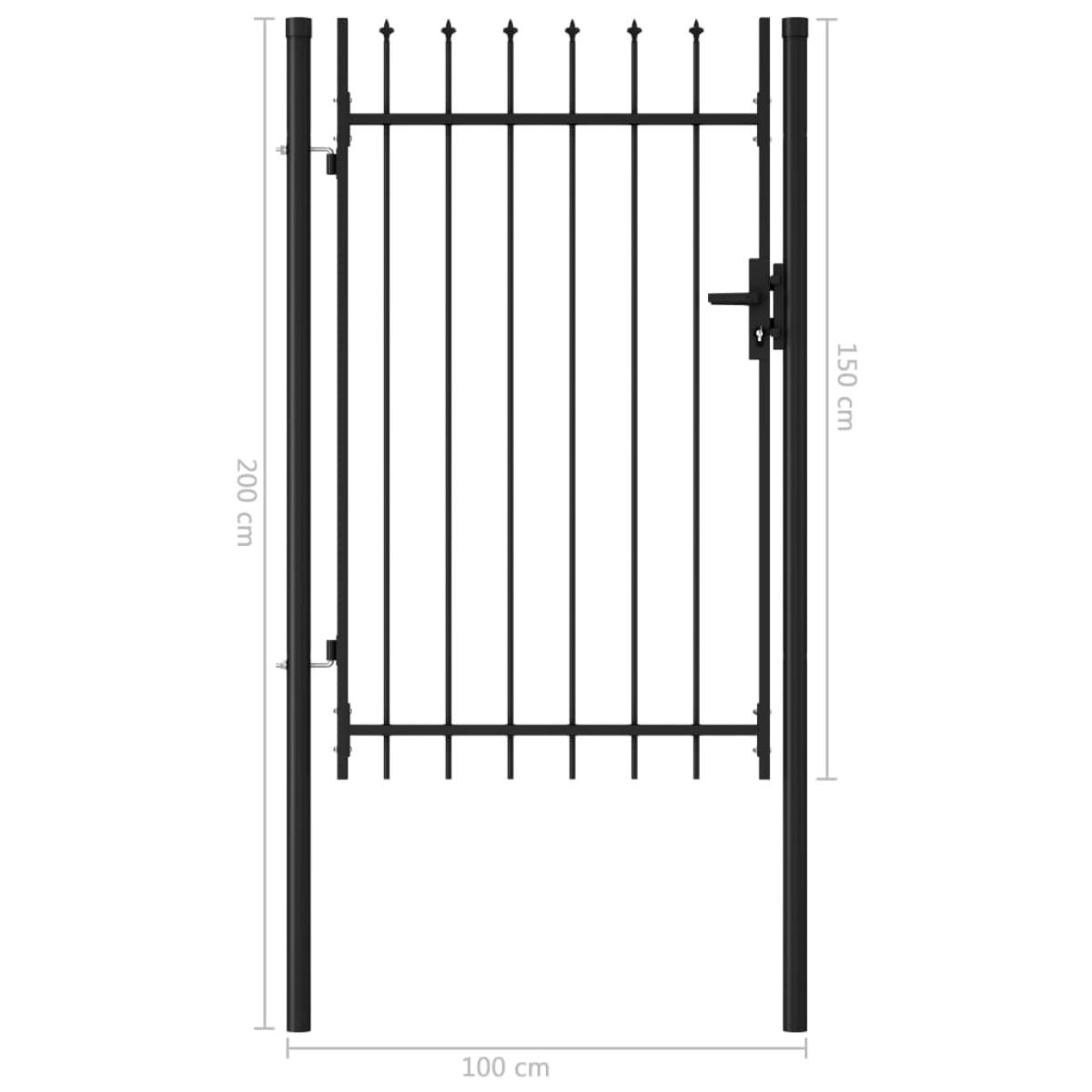 Cancela de valla con una puerta y puntas acero negro 1x1,5 m