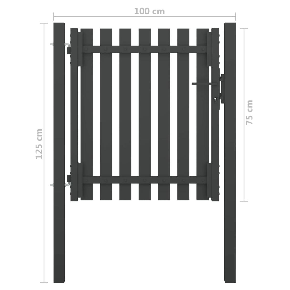 Puerta de valla del jardín de acero gris antracita 1x1,25 cm