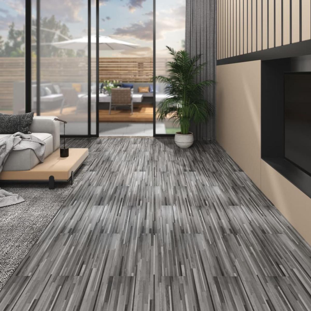 Lamas para suelo no autoadhesivas PVC gris a rayas 5,26 m² 2 mm