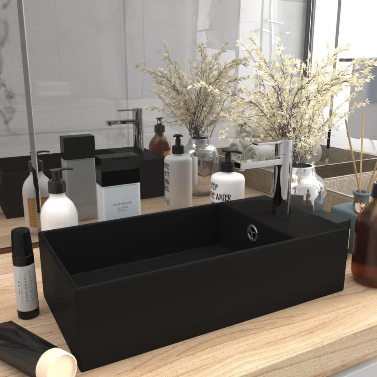 Lavabo con rebosadero cerámica negro mate