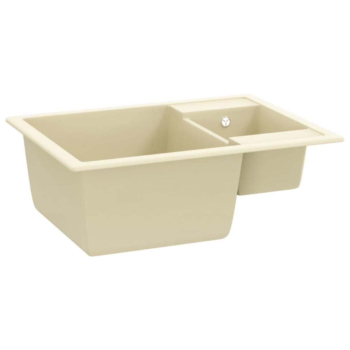 Fregadero de cocina doble seno con rebosadero granito beige