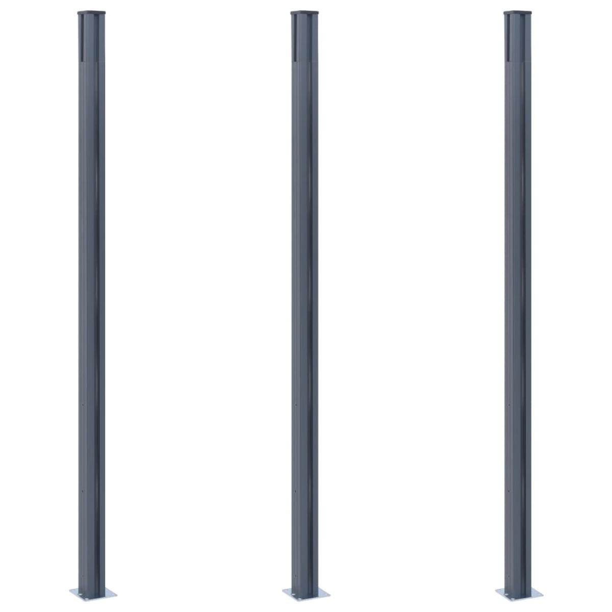 Postes de valla 3 unidades aluminio gris oscuro 185 cm