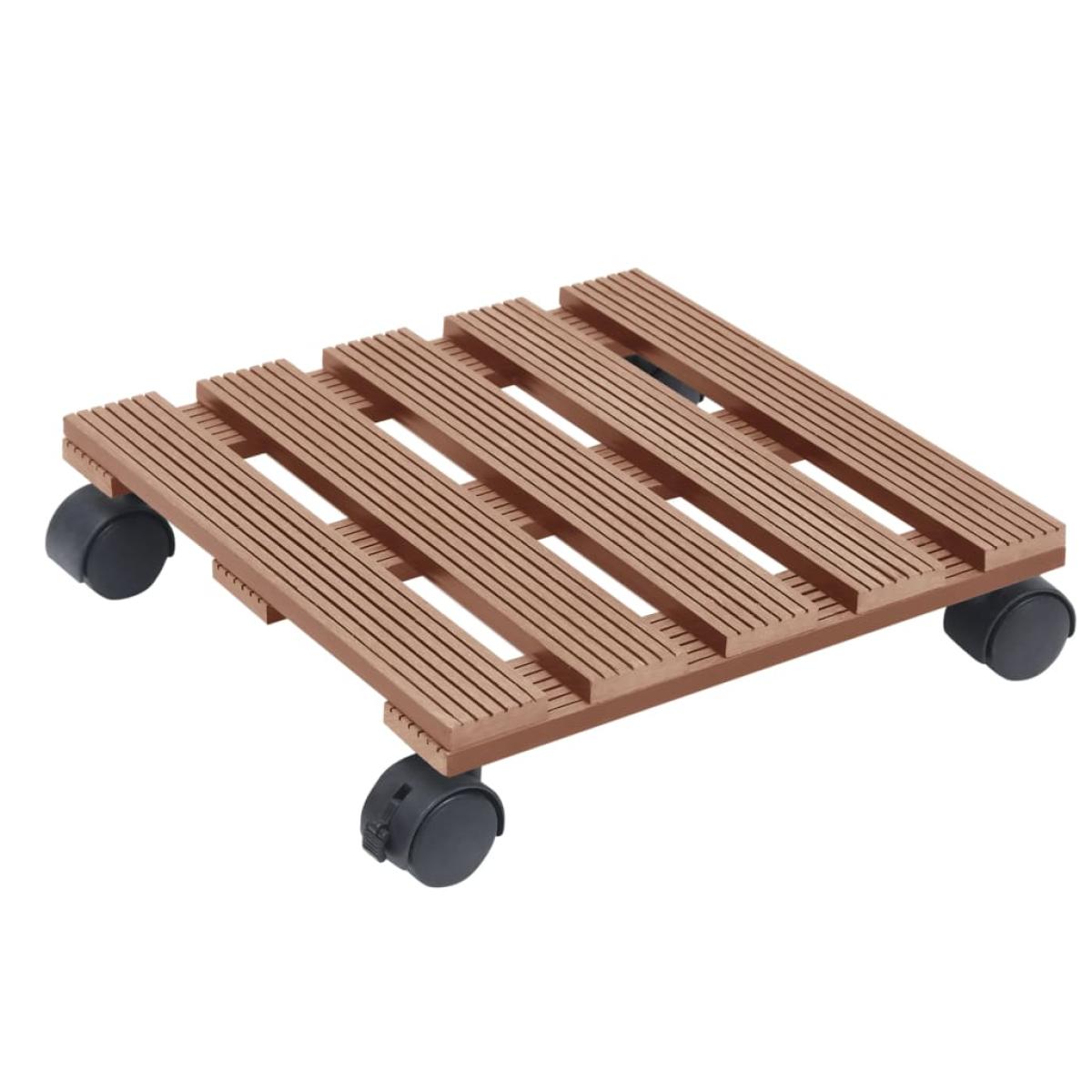 Soporte con ruedas para plantas 2 uds WPC marrón 30x30x7,5 cm