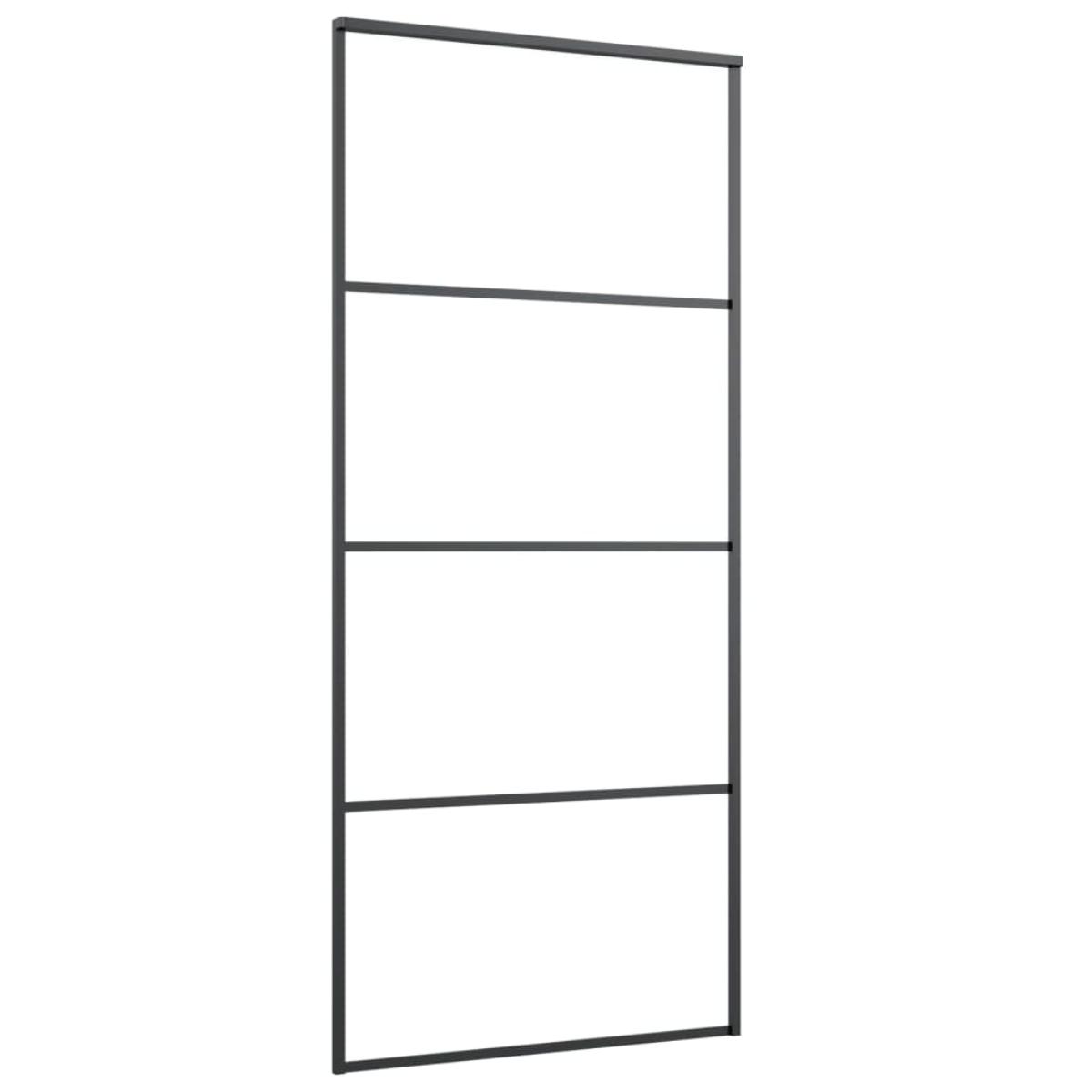 Puerta corredera aluminio y vidrio ESG negra 90x205 cm