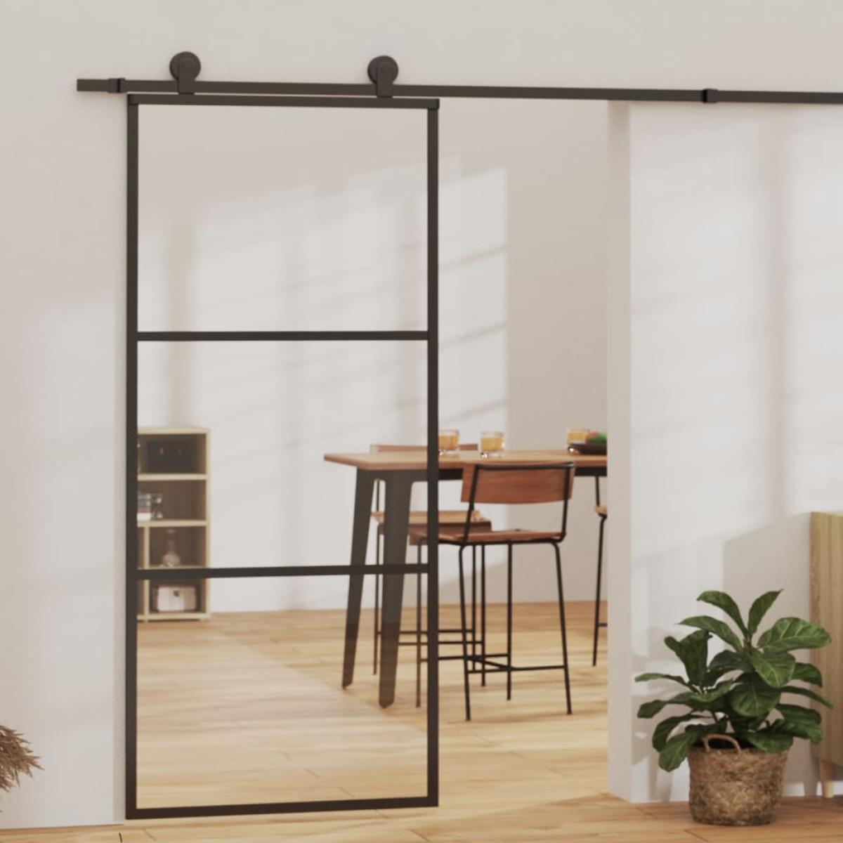 Puerta corredera ESG vidrio y aluminio 90x205 cm negro