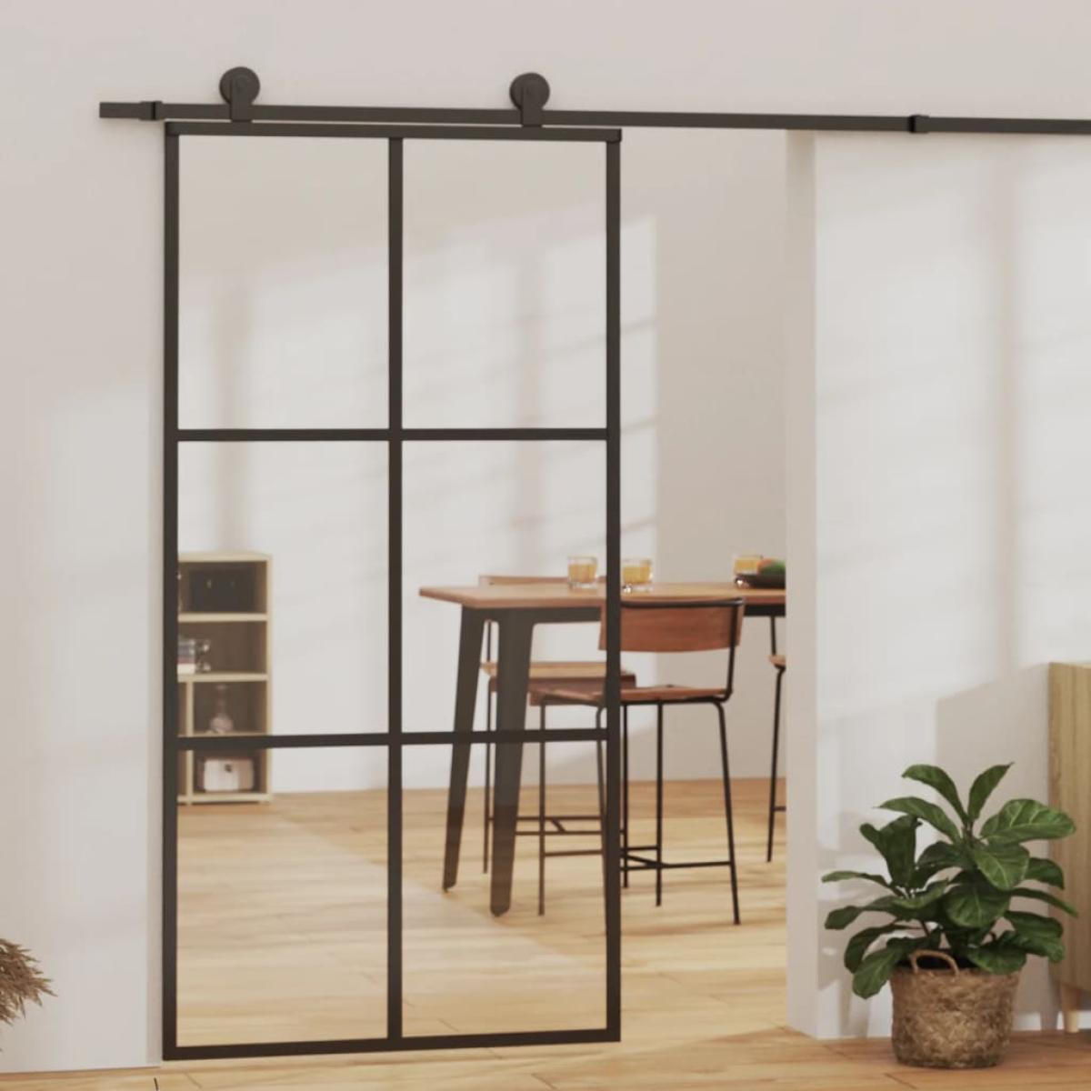 Puerta corredera ESG vidrio y aluminio 102x205 cm negra
