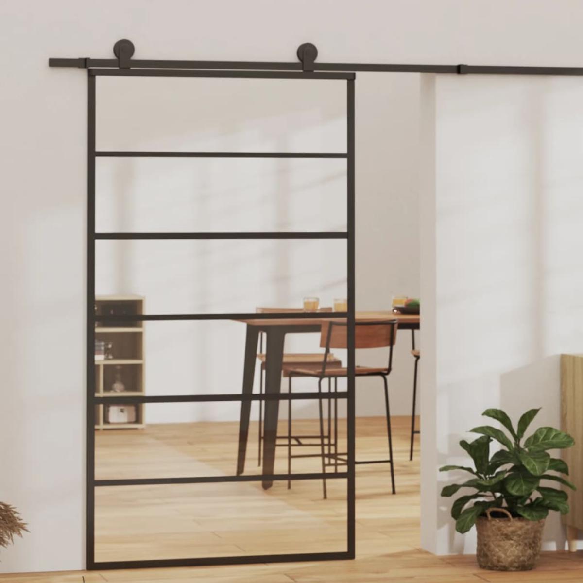 Puerta corredera ESG vidrio y aluminio 102x205 cm negra