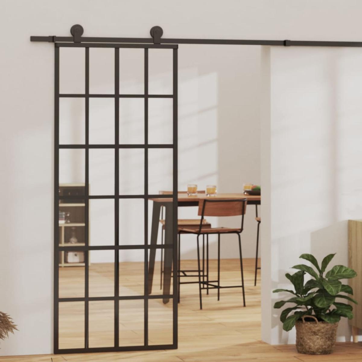 Puerta corredera ESG vidrio y aluminio 76x205 cm negro