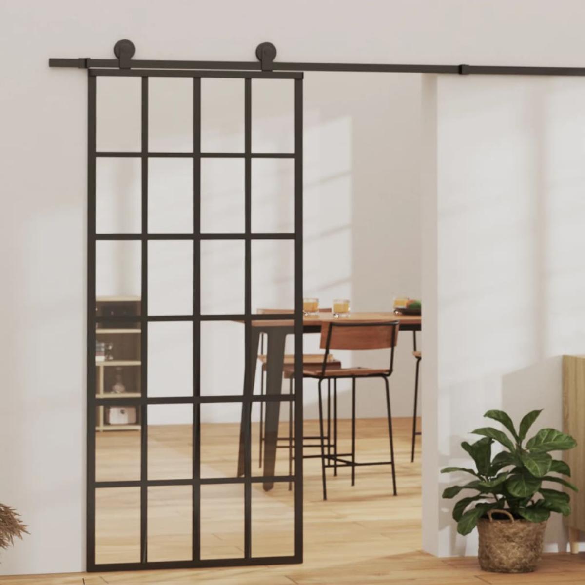 Puerta corredera ESG vidrio y aluminio 90x205 cm negro