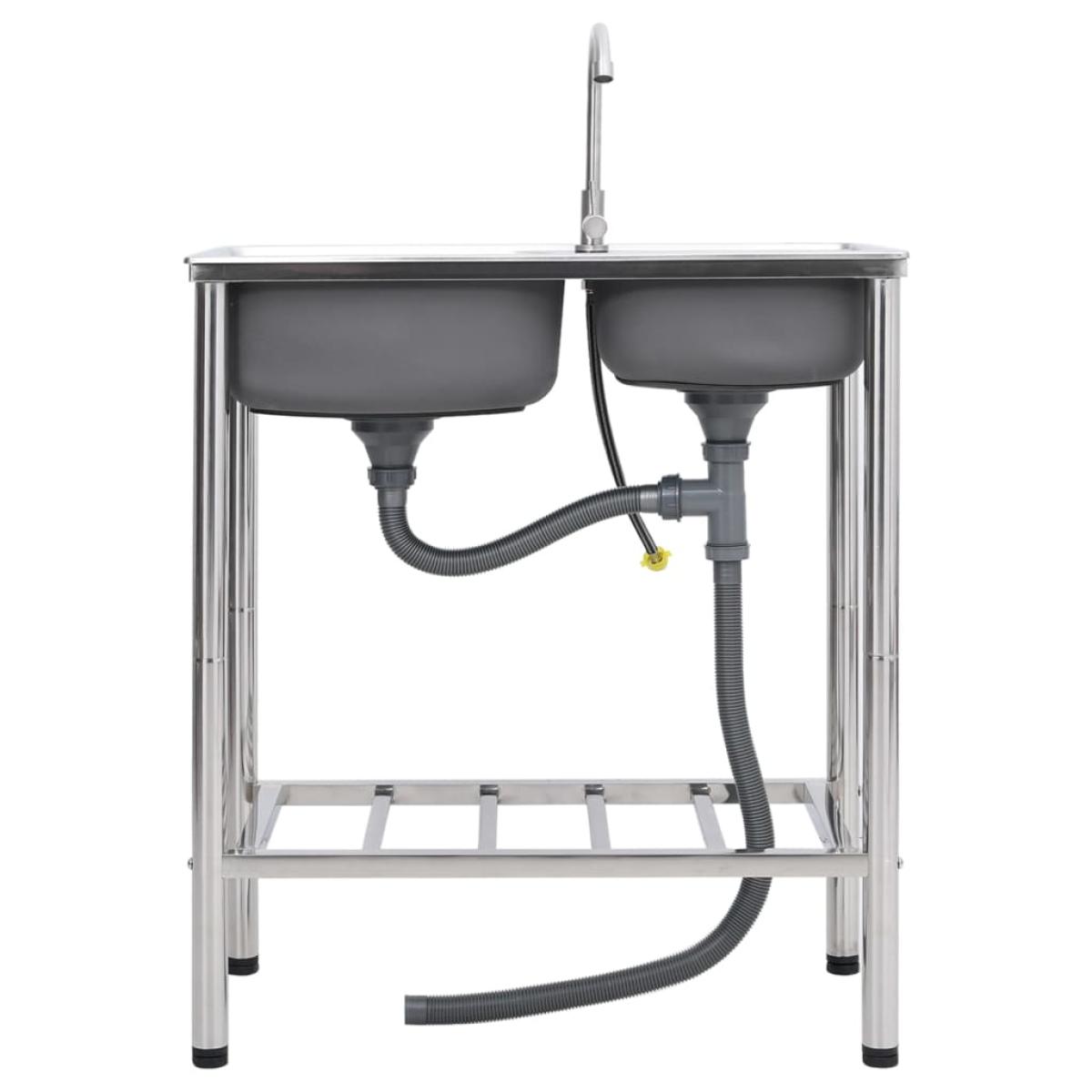 Fregadero de camping doble seno y grifo acero inoxidable