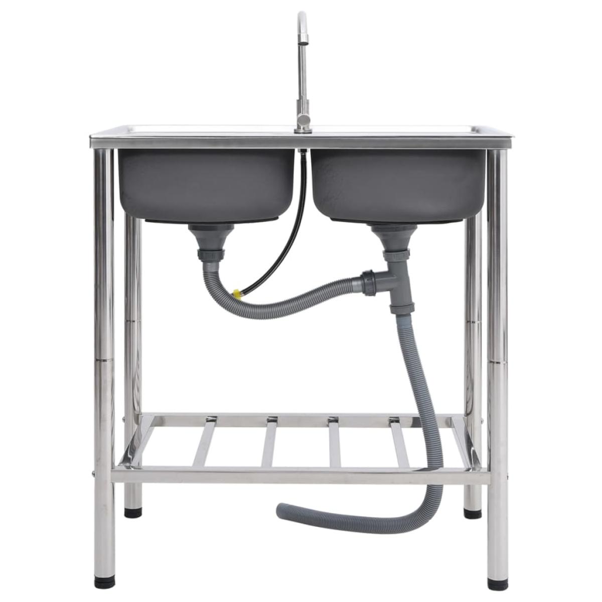 Fregadero de camping doble seno y grifo acero inoxidable