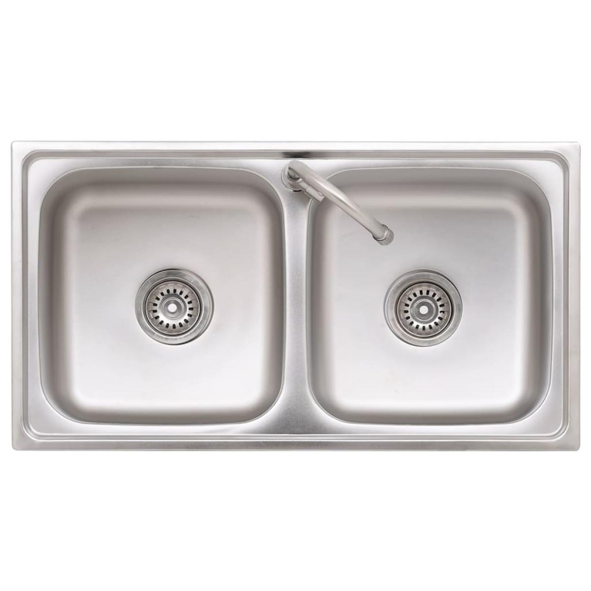 Fregadero de camping doble seno y grifo acero inoxidable