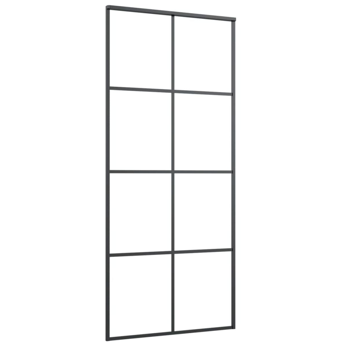 Puerta corredera vidrio ESG y aluminio negro 90x205 cm
