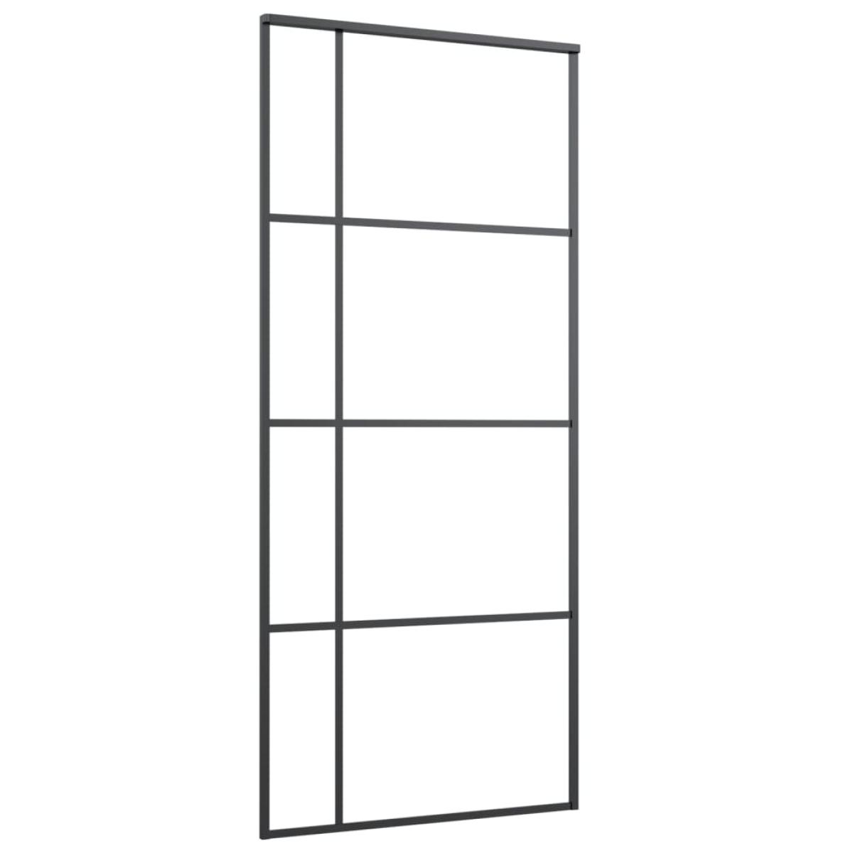 Puerta corredera ESG vidrio y aluminio negra 90x205 cm