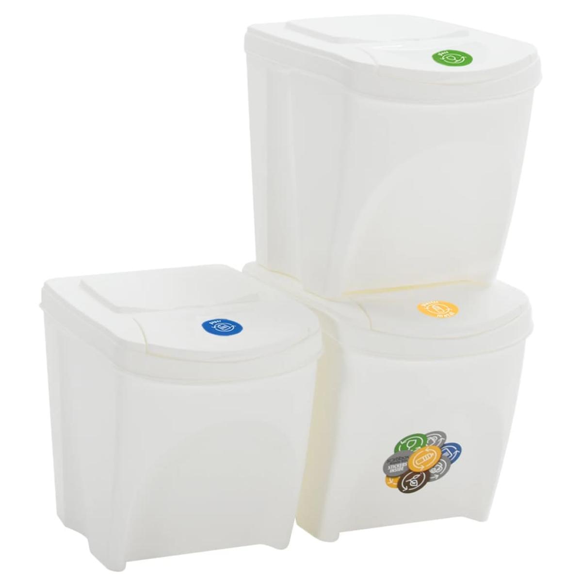 Cubos de basura apilables 3 uds polipropileno blanco 75 L