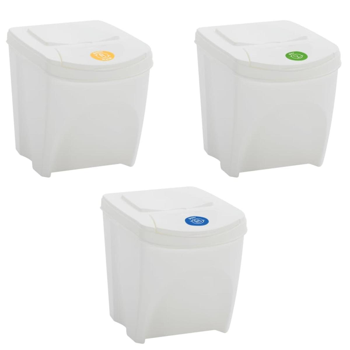 Cubos de basura apilables 3 uds polipropileno blanco 75 L