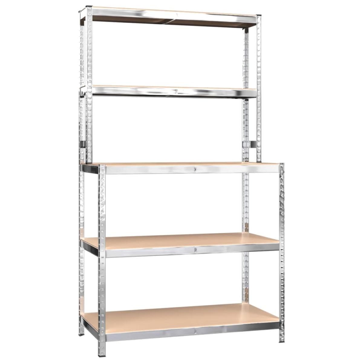 Mesa de trabajo con estantes 5 niveles madera y acero plata