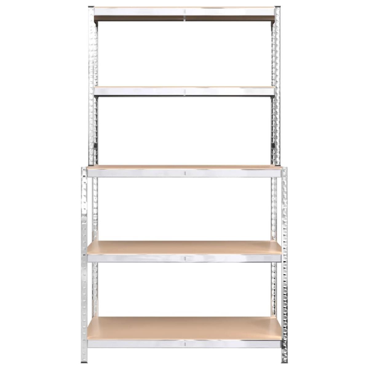 Mesa de trabajo con estantes 5 niveles madera y acero plata