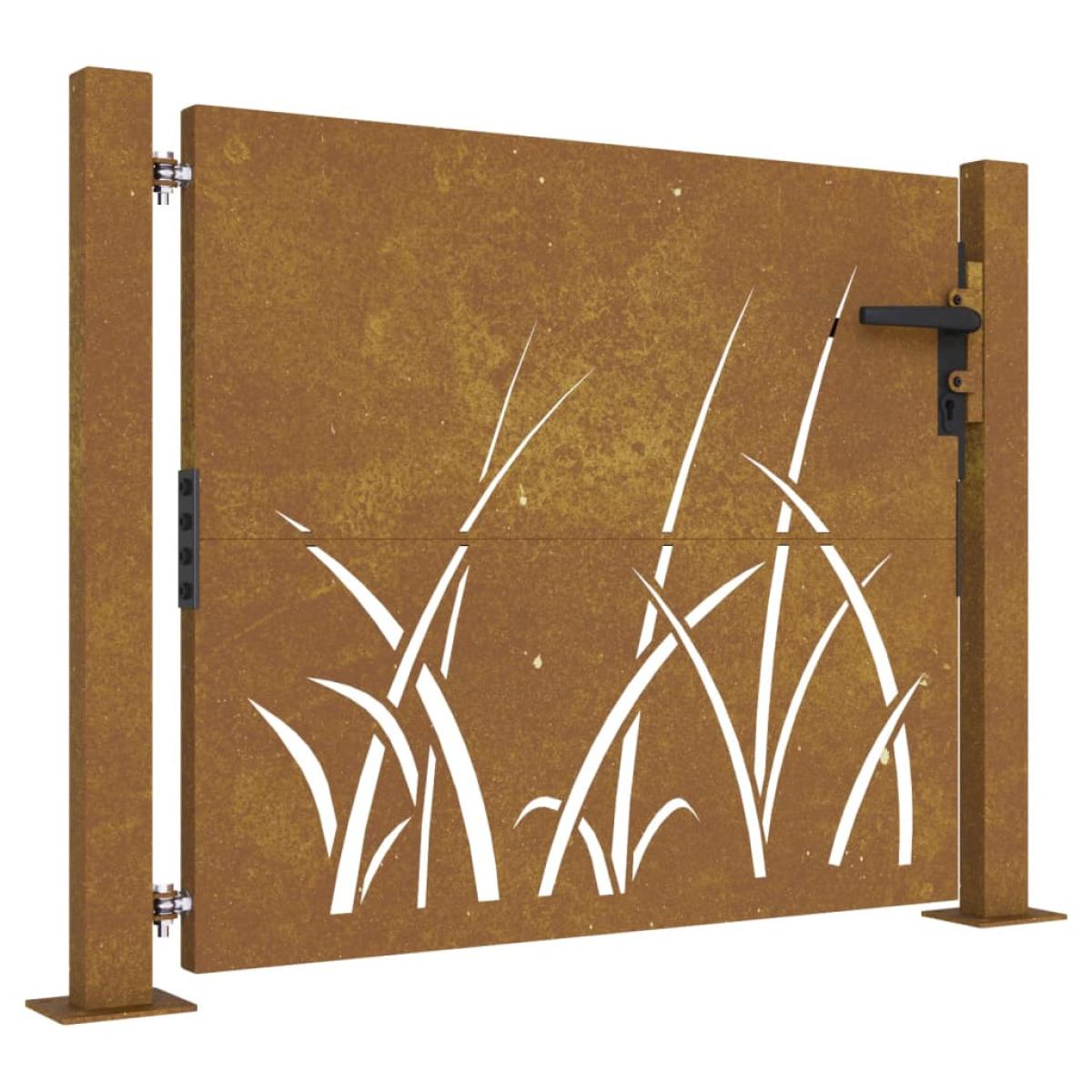 Puerta de jardín acero corten diseño hierba 105x80 cm