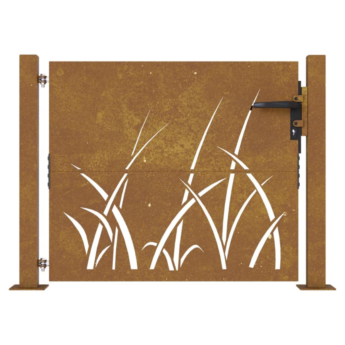 Puerta de jardín acero corten diseño hierba 105x80 cm