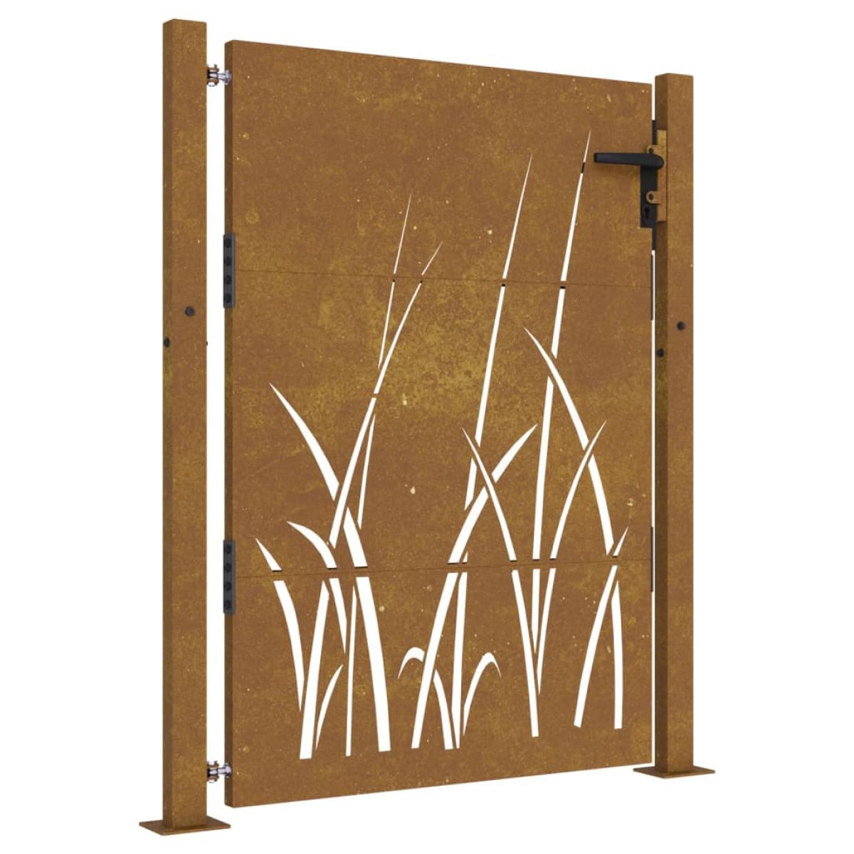 Puerta de jardín acero corten diseño hierba 105x130 cm