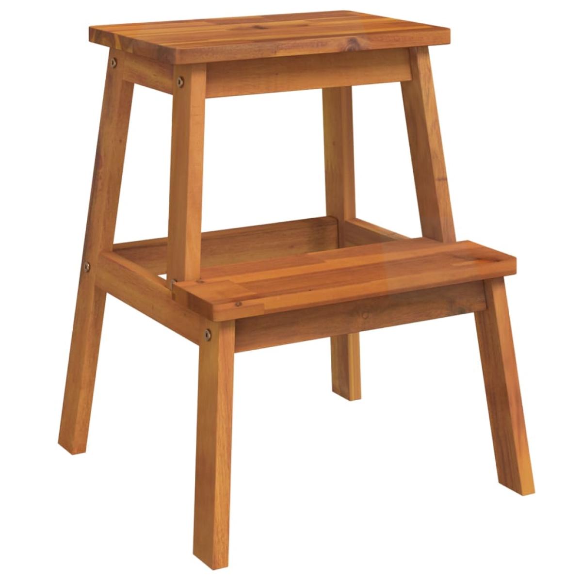 Taburete 2 peldaños madera maciza de acacia 40x38x50 cm