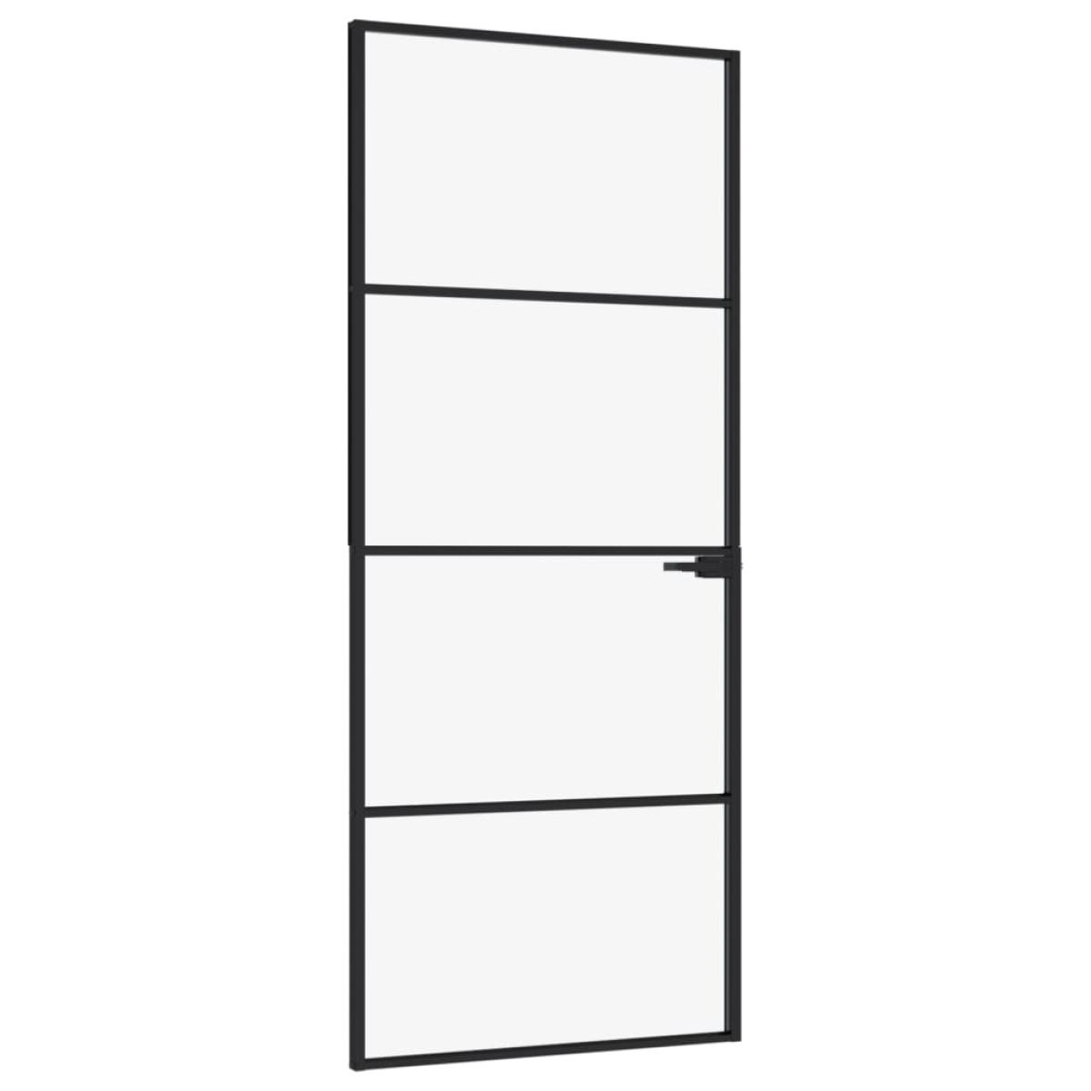 Puerta de interior vidrio templado y aluminio negro 83x201,5 cm