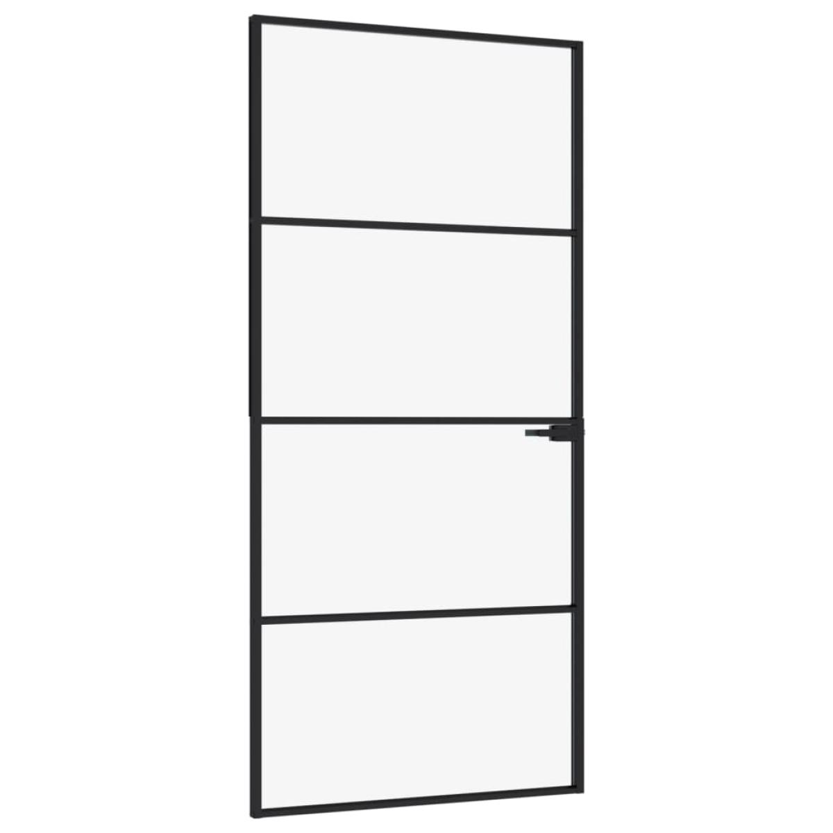Puerta de interior vidrio templado y aluminio negro 93x201,5 cm