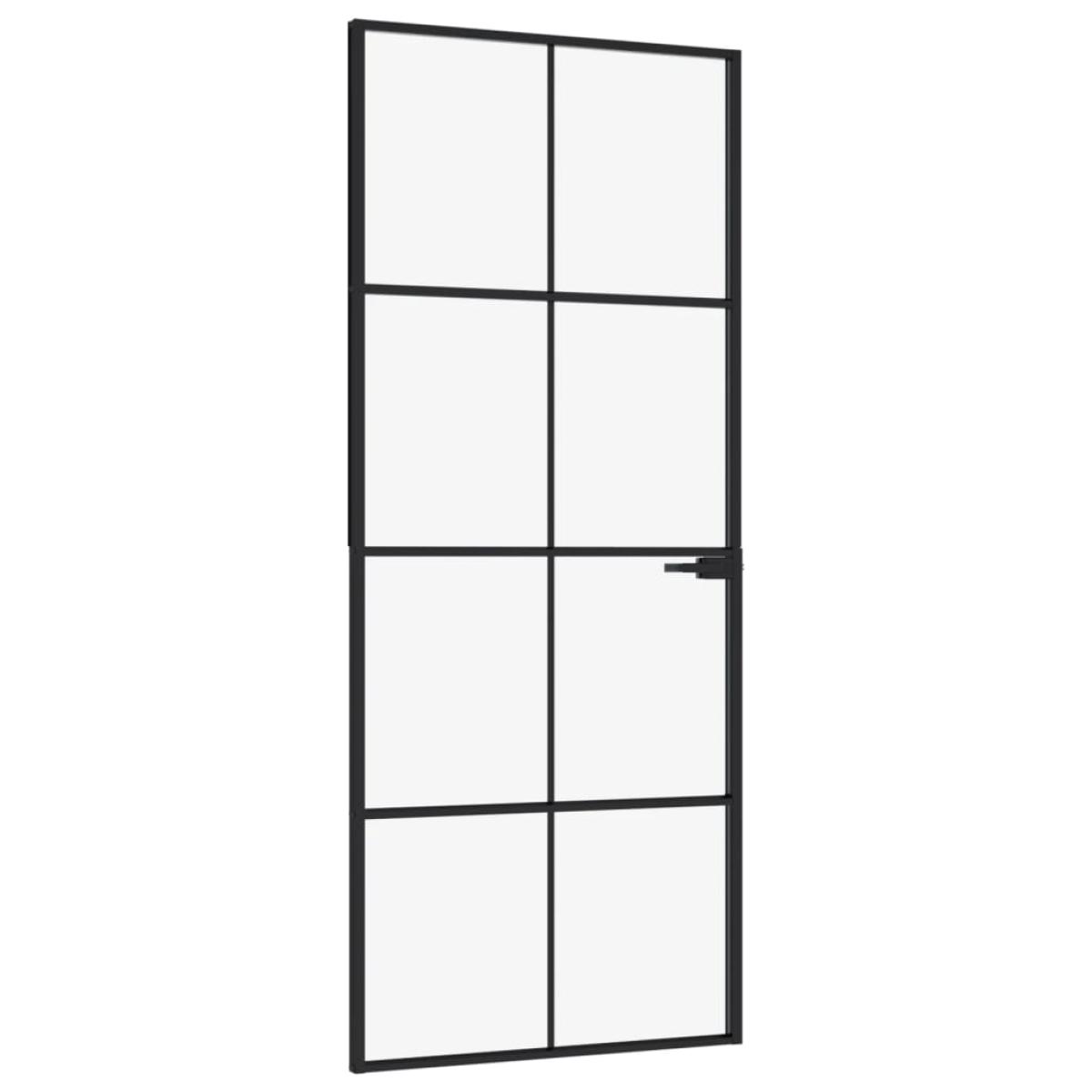 Puerta de interior vidrio templado y aluminio negro 83x201,5 cm