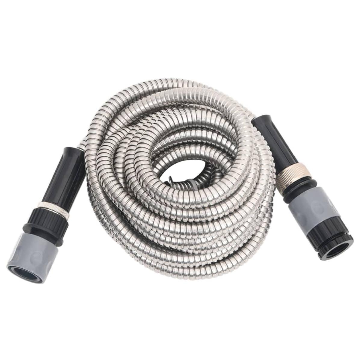 Manguera de jardín con pulverizador acero inoxidable plata 7,5m