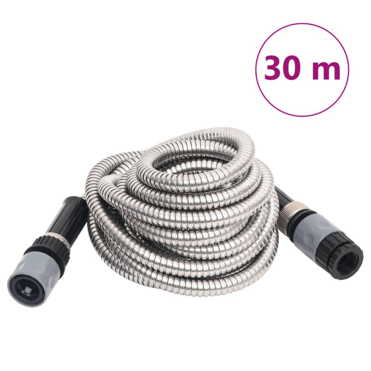Manguera de jardín con pulverizador acero inoxidable plata 30m