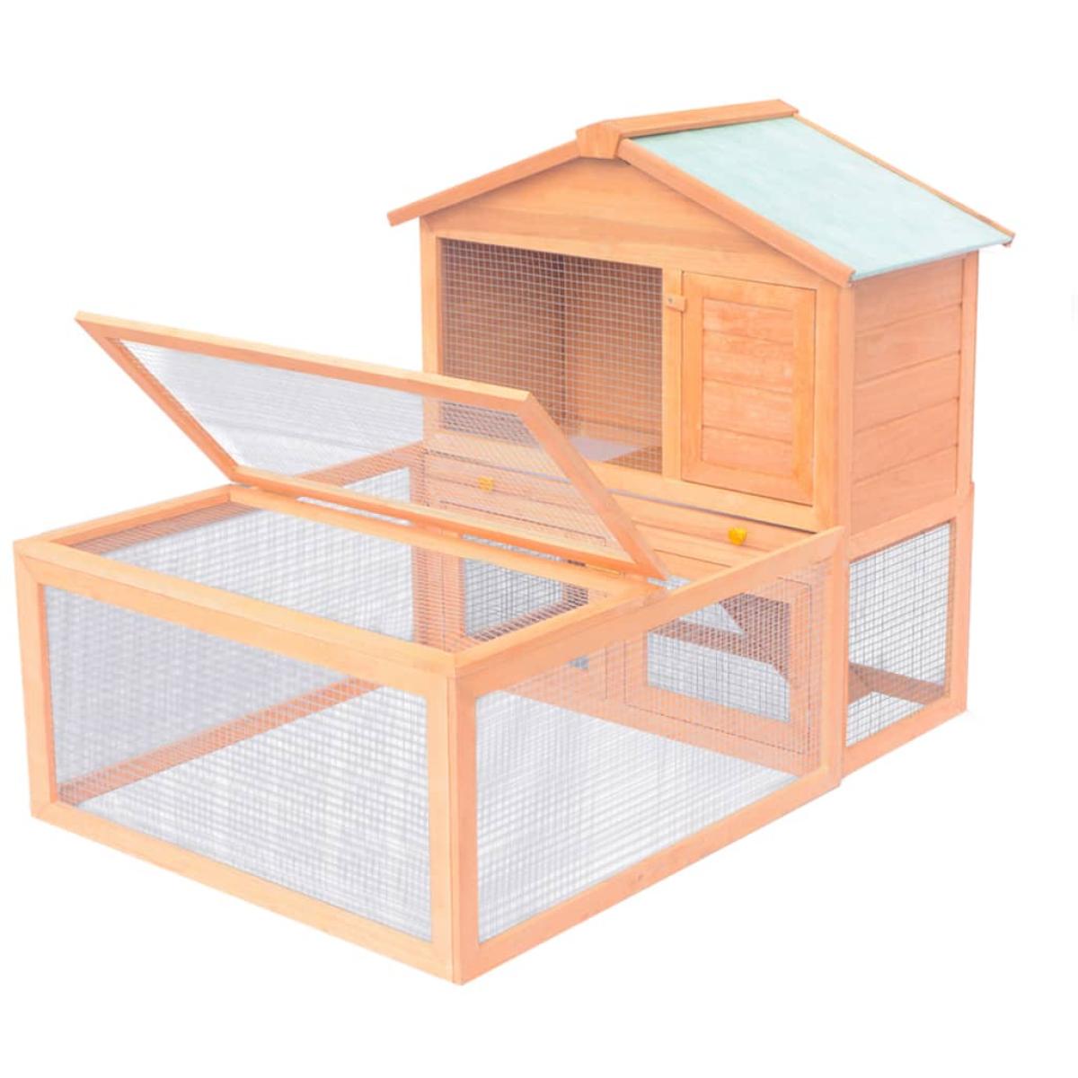 Conejera jaula de animales con patio exterior madera  