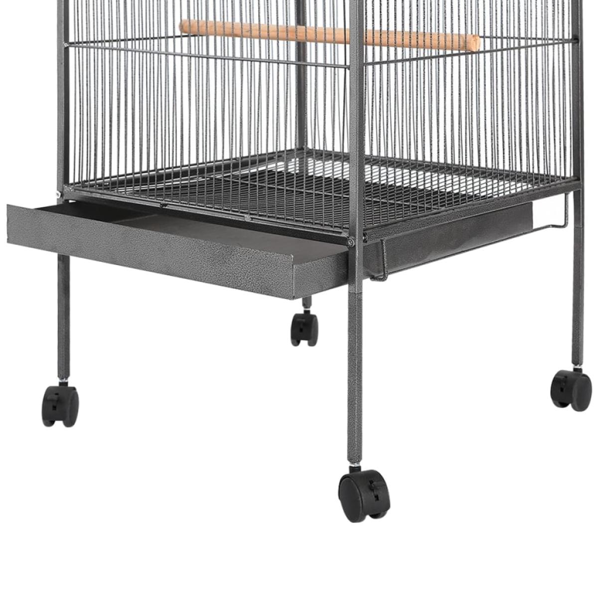 Jaula para pájaros con techo de acero negro 54x54x146 cm