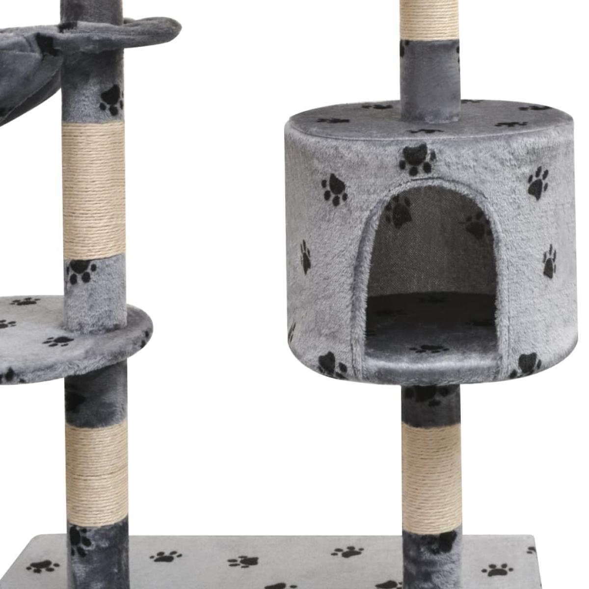 Rascador para gatos poste rascador de sisal 125 cm huellas gris