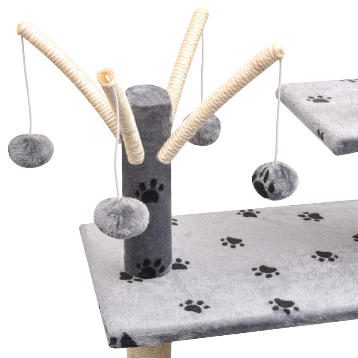 Rascador para gatos poste rascador de sisal 125 cm huellas gris