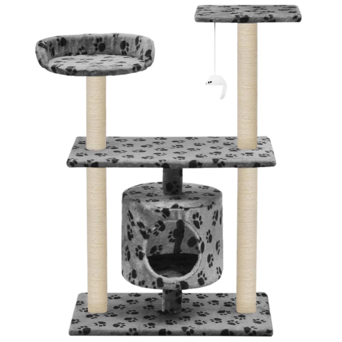 Rascador para gatos con poste de sisal 95 cm huellas gris