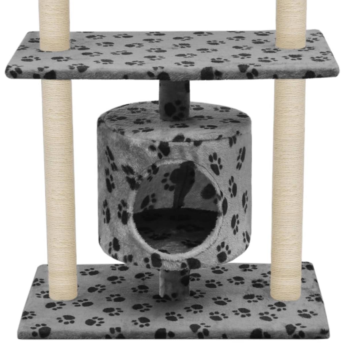 Rascador para gatos con poste de sisal 95 cm huellas gris