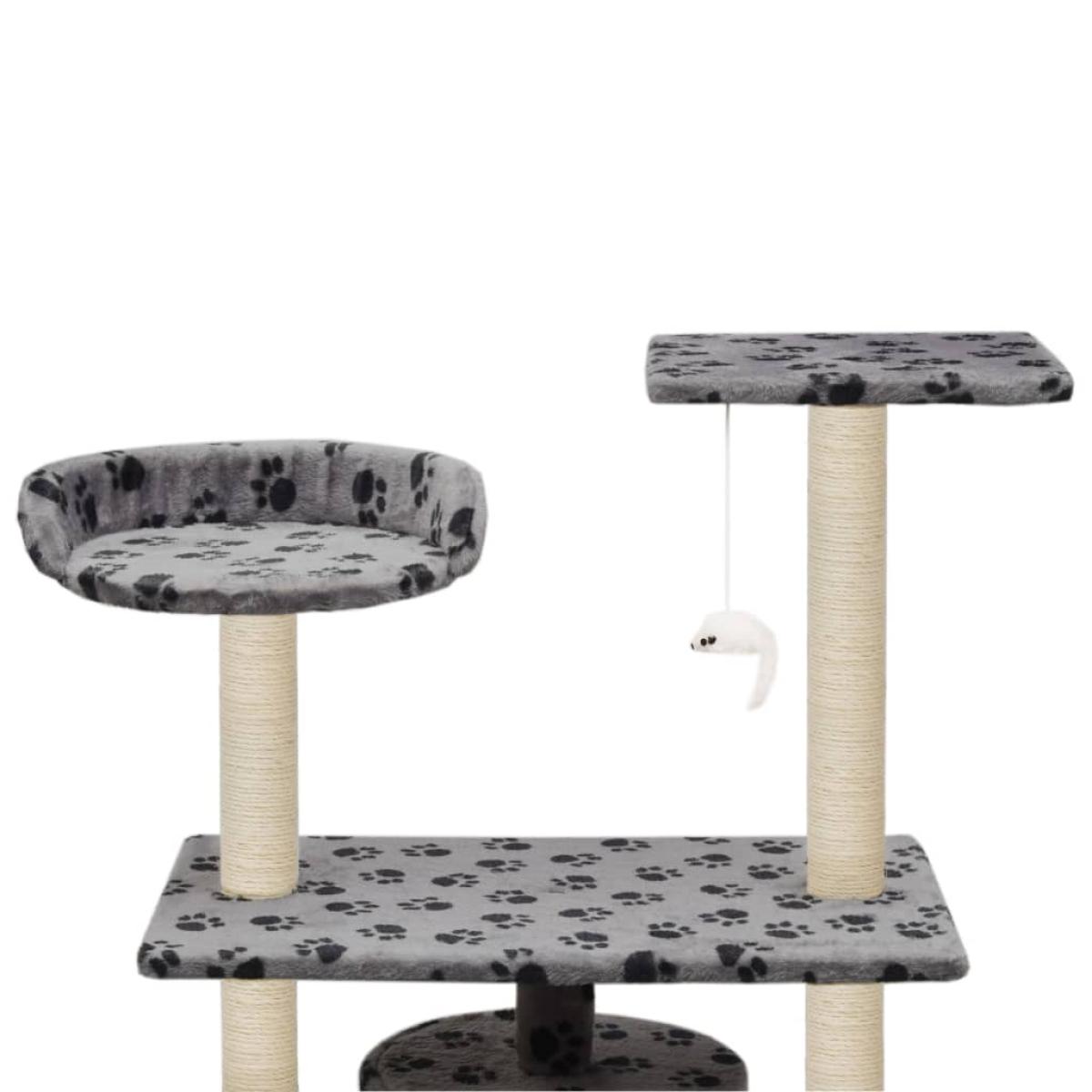 Rascador para gatos con poste de sisal 95 cm huellas gris