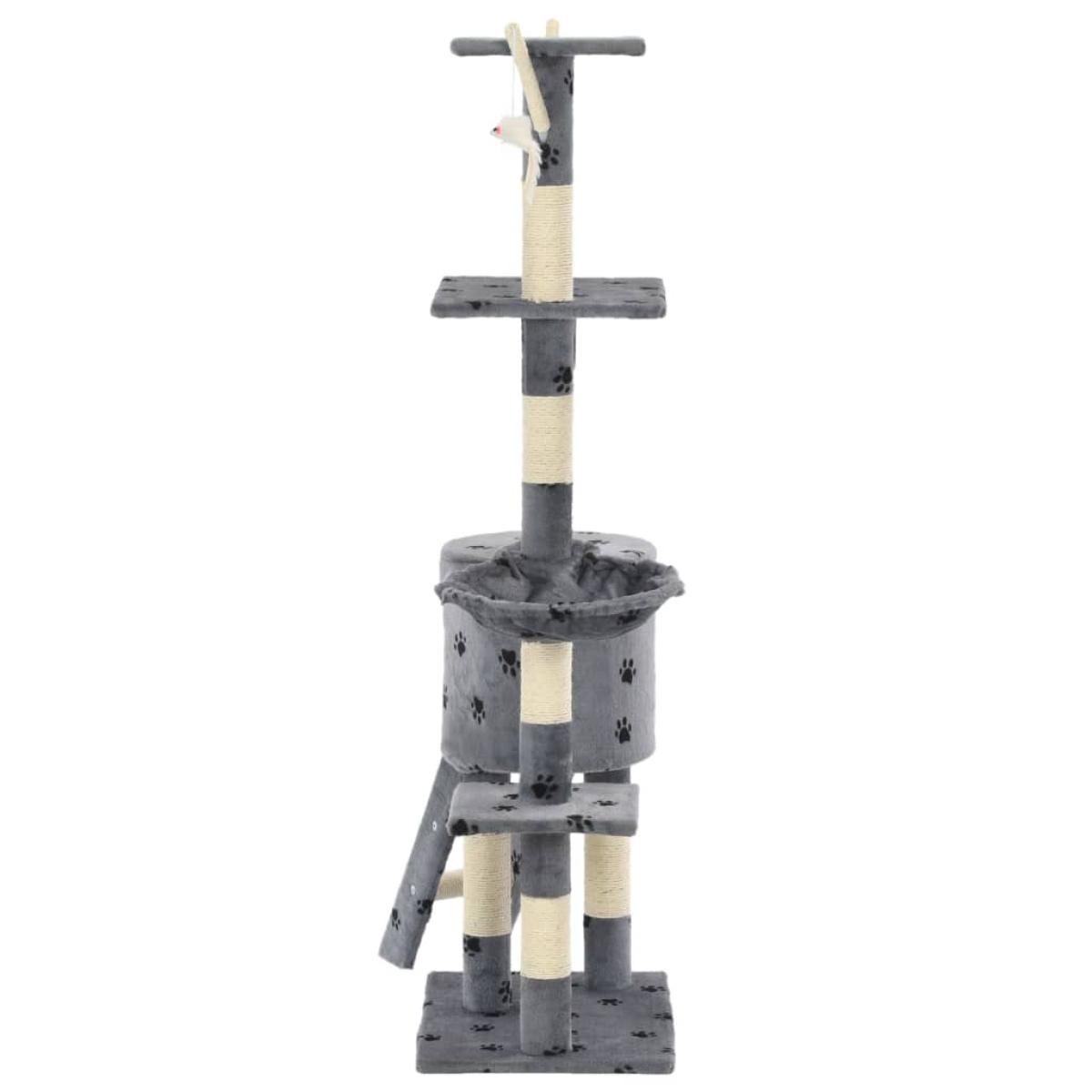 Rascador para gatos con poste de sisal 138 cm huellas gris