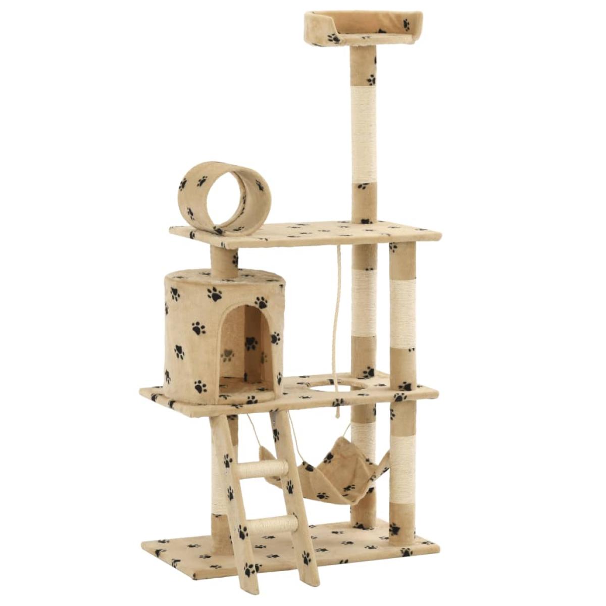 Rascador para gatos con poste de sisal 140 cm huellas beige