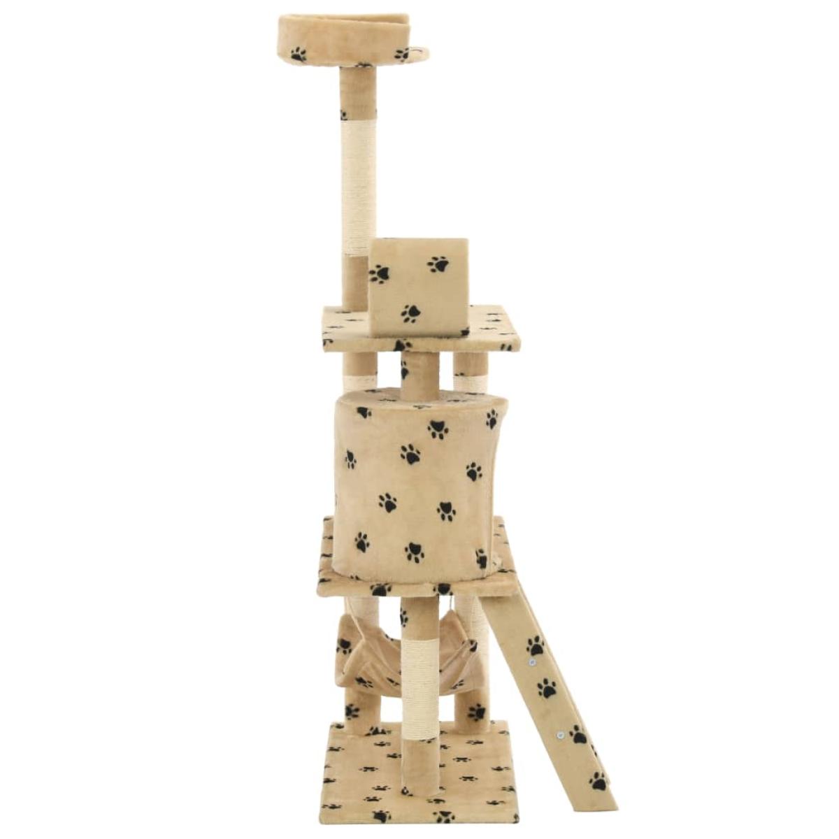 Rascador para gatos con poste de sisal 140 cm huellas beige